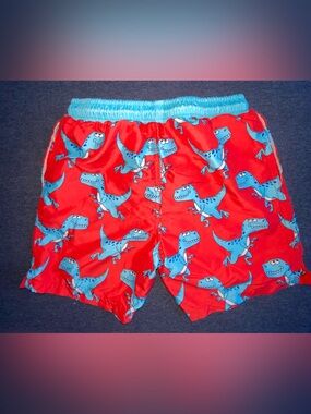 Primark Bright Red Swim Shorts with Turquoise Waistband and Blue Accent